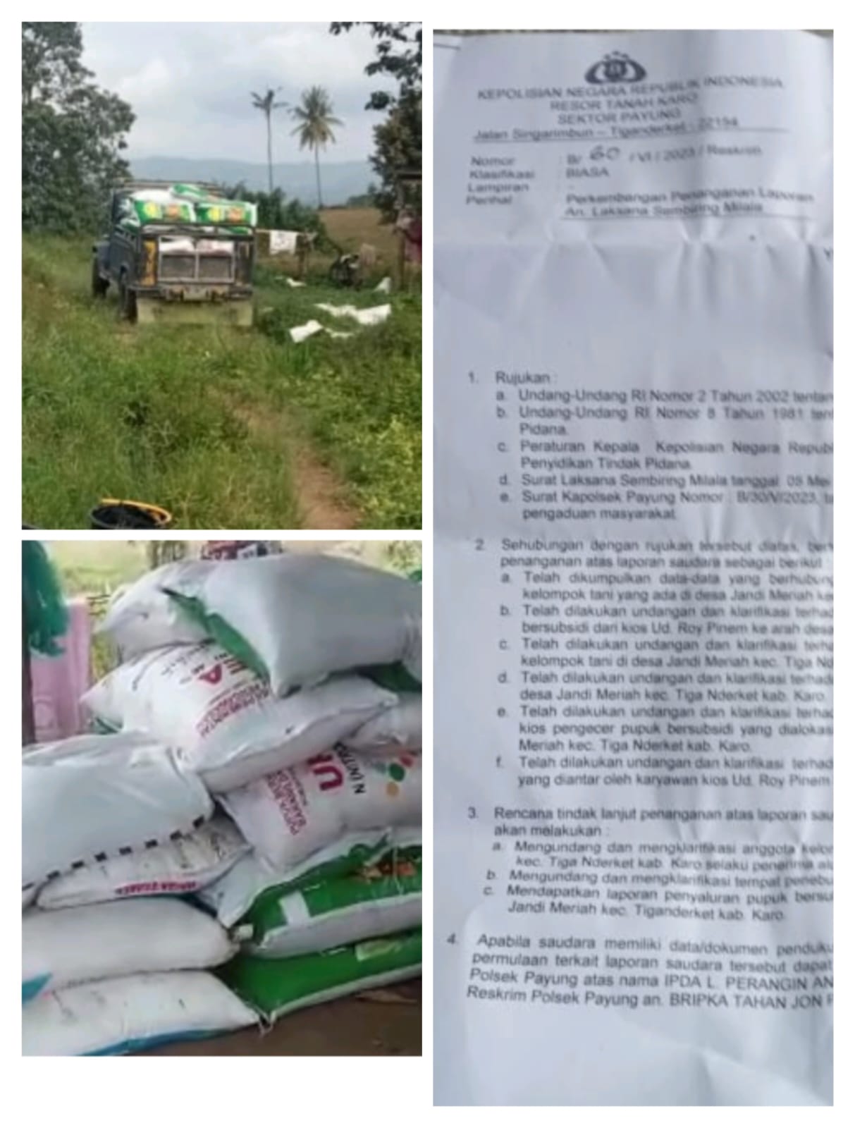 Warga Laporkan Dugaan Penyelewengan Pupuk Subsidi ke Polsek Payung – Polres Tanah Karo