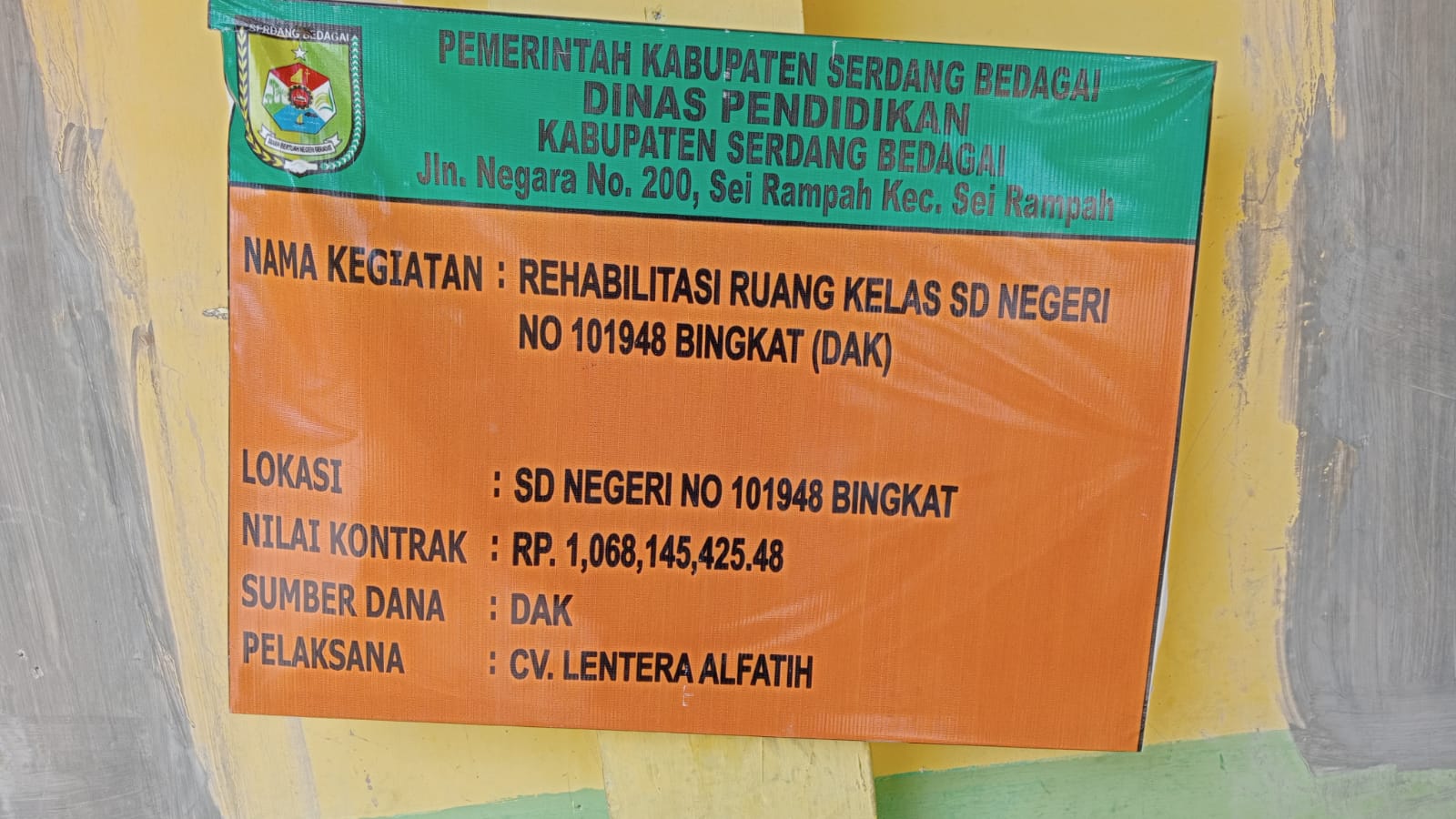 Rehabilitasi Ruang Kelas SD Negeri 101948 Bingkat Sergai Diduga Sarat Korupsi