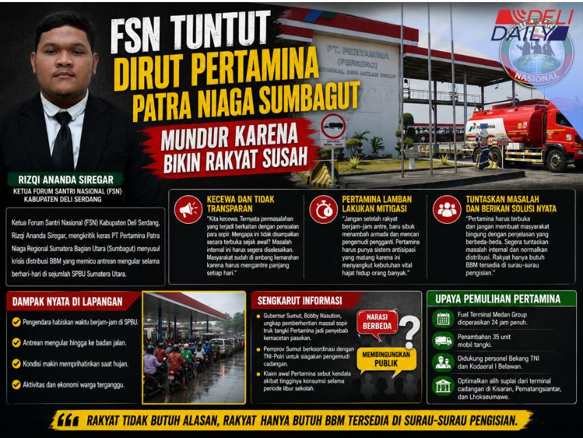 Warga Deli Serdang Hujan-hujanan Antre BBM, FSN: Pertamina Sangat Lamban Lakukan Mitigasi