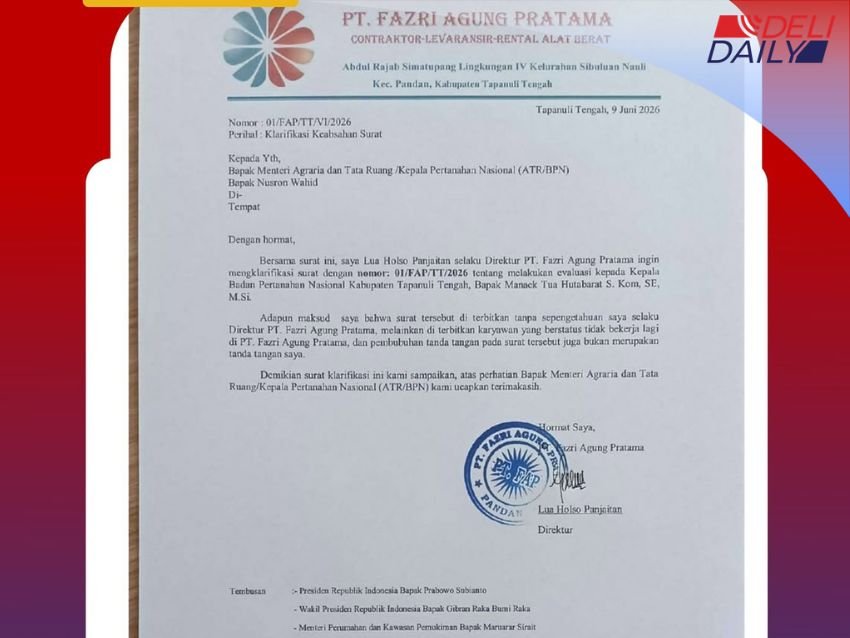 Kantah Tapanuli Tengah Terima Klarifikasi PT. Fazri Agung Pratama soal Surat Pengaduan